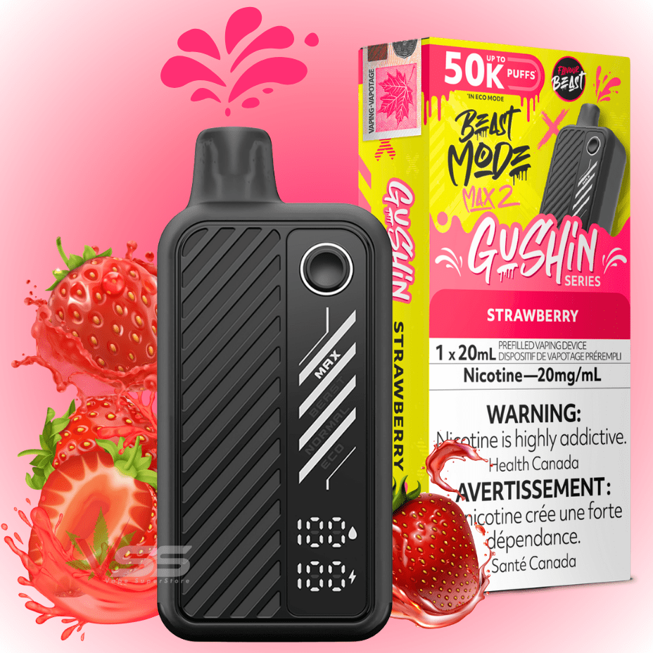 Flavour Beast Mode Max 2 50K Disposable Gushin' Strawberry at VapeXcape Regina Vape SuperStore and Bong Shop in Saskatchewan Canada