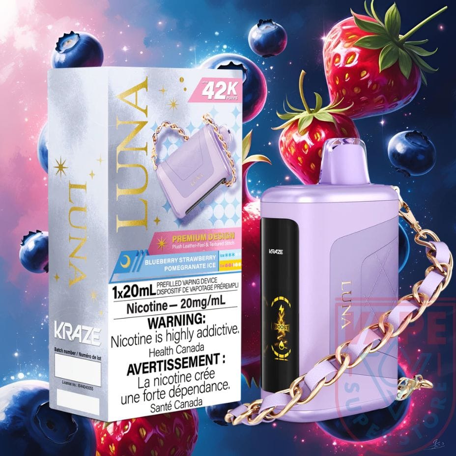 Kraze Luna 42K Blueberry Strawberry Pomegranate Ice Disposable Vape 42000 Puffs Vape SuperStore Saskatchewan Canada