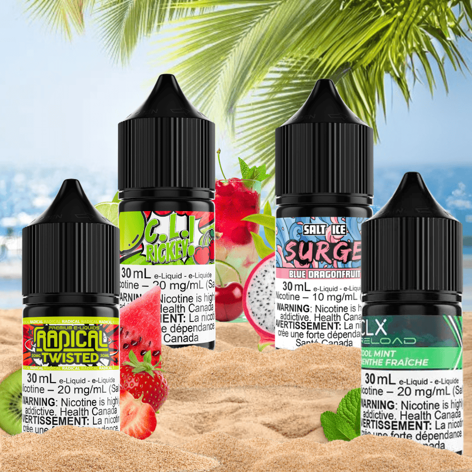 Maverick C.L. Rickey, Surge Blue Dragonfruit, Radical Twisted, CLX Cool Mint Salt E-Liquid Vape SuperStore Regina Canada