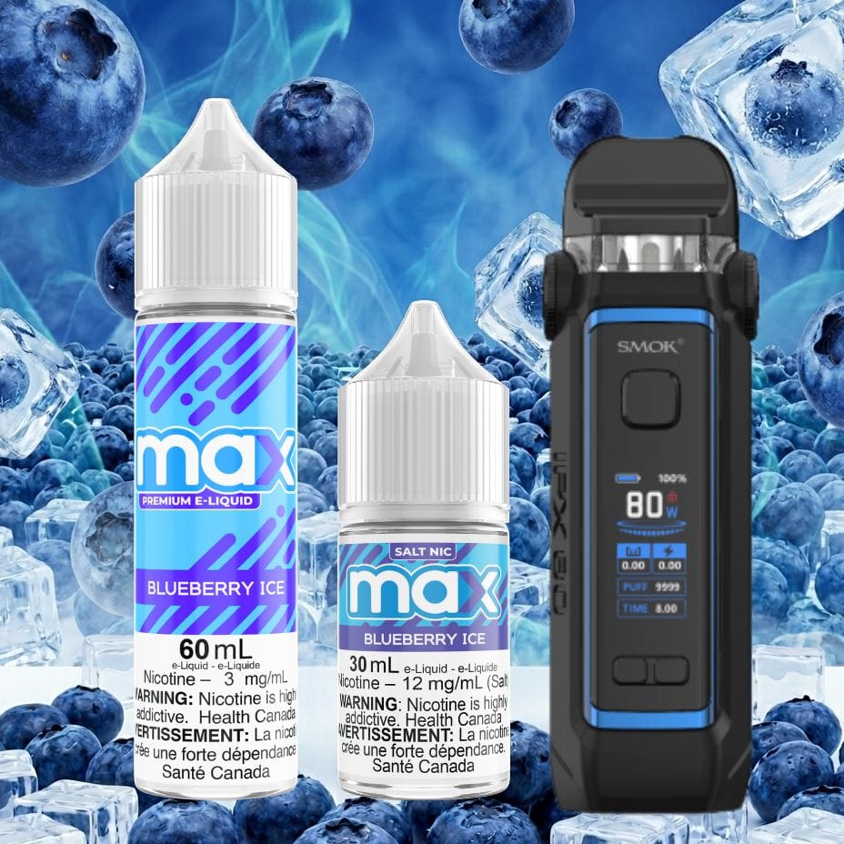 Max Blueberry Ice Freebase E-Liquid and Salt E-Liquid and Smok IPX80 Pod Kit Vape SuperStore Regina Canada