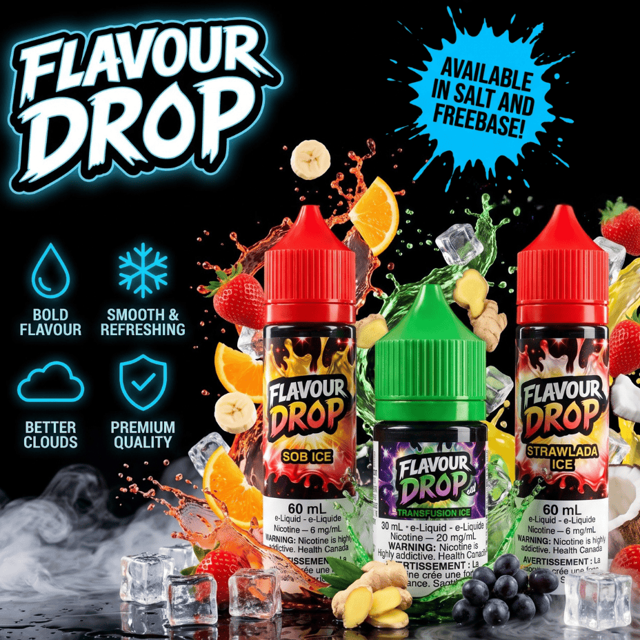Shop Flavour Drop E-Liquid 60ml and Flavour Drop Salt Nic 30ml at VapeXcape Regina Vape SuperStore in Saskatchewan, Canada
