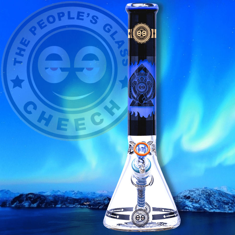 Cheech Glass 7mm Protect the Crest Beaker 14" Milky Blue Vapexcape Vape and Bong Shop Regina Saskatchewan