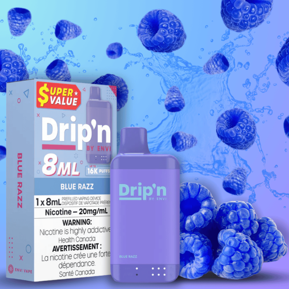 Drip'n by Envi 16K Disposable Vape - Blue Razz 8ml / 16000 Puffs / 20mg Vape Superstore  Saskatchewan Canada