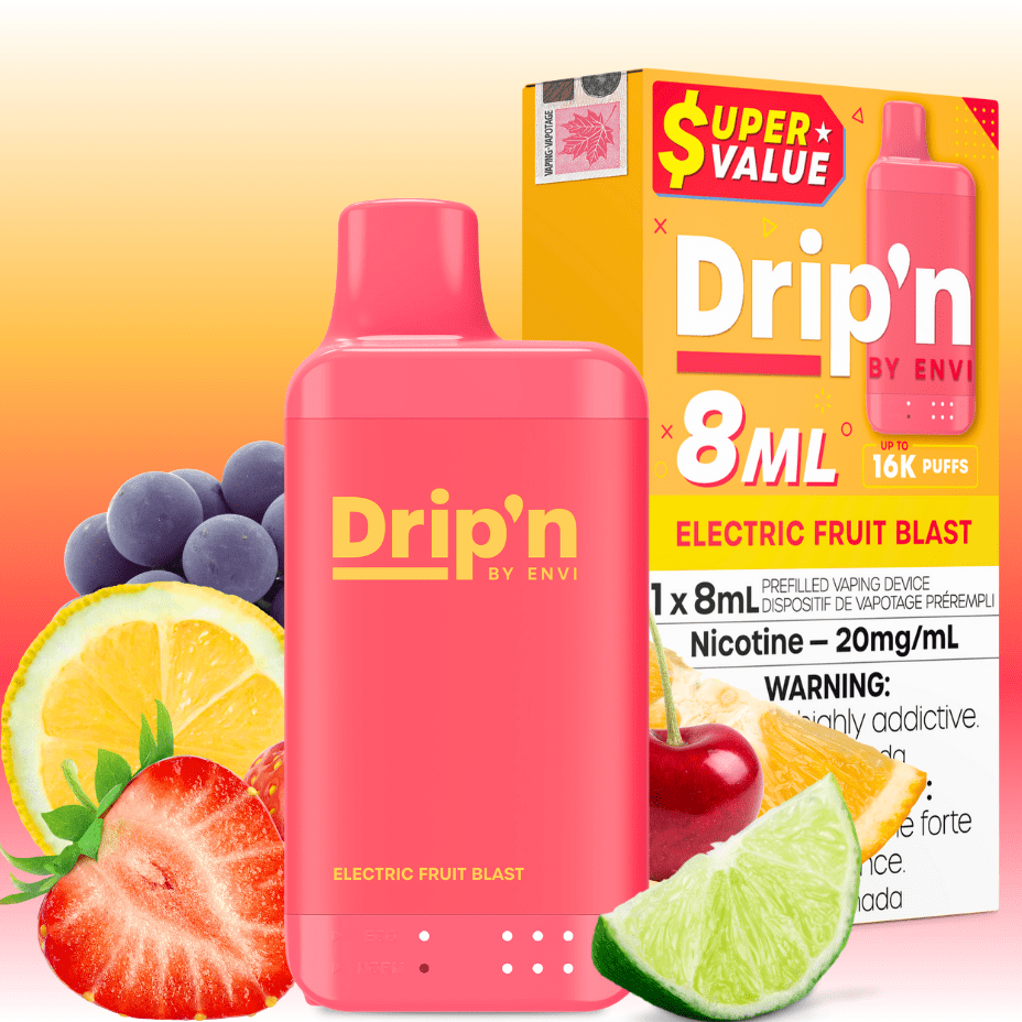 Drip'n by Envi 16K Disposable Vape - Electric Fruit Blast 8ml / 16000 Puffs / 20mg Vape Superstore  Saskatchewan Canada