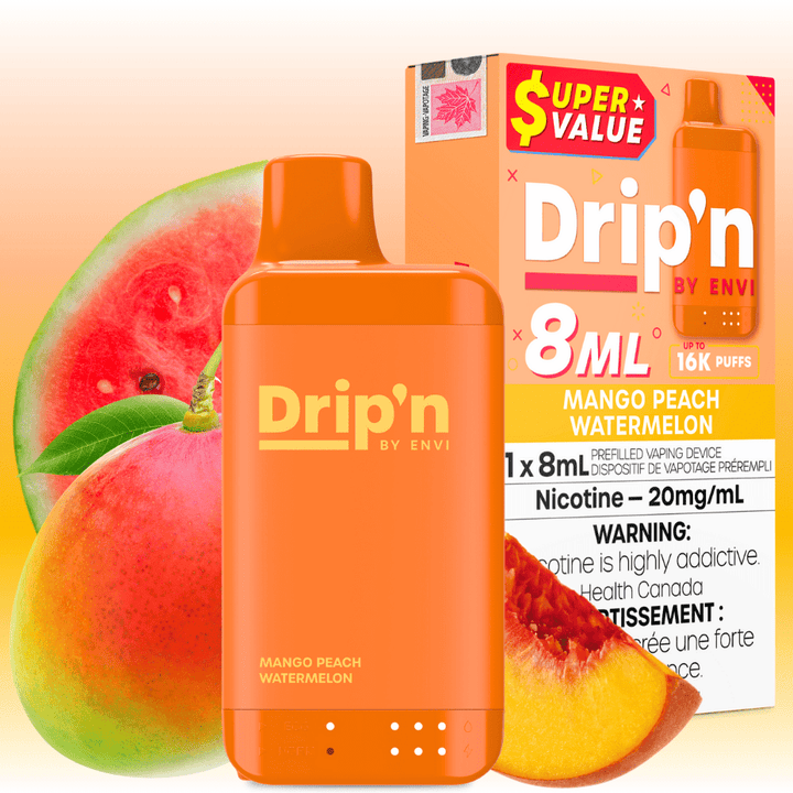 Drip'n by Envi 16K Disposable Vape - Mango Peach Watermelon 20mg / 8mL / 16000 Puffs Vape Superstore  Saskatchewan Canada