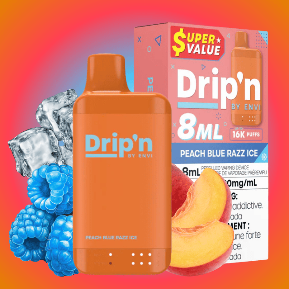 Drip'n by Envi 16K Disposable Vape - Peach Blue Razz Ice 20mg / 8mL / 16000 Puffs Vape Superstore  Saskatchewan Canada