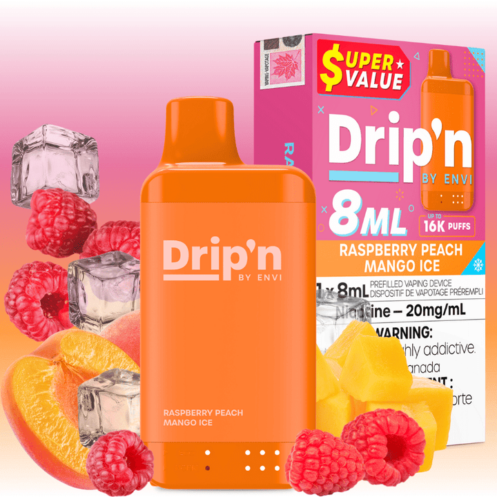Drip'n by Envi 16K Disposable Vape - Raspberry Peach Mango Ice 8ml / 16000 Puffs / 20mg Vape Superstore  Saskatchewan Canada