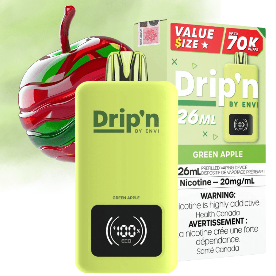 Drip'n by Envi 70K Disposable Vape - Green Apple Vape Superstore  Saskatchewan Canada