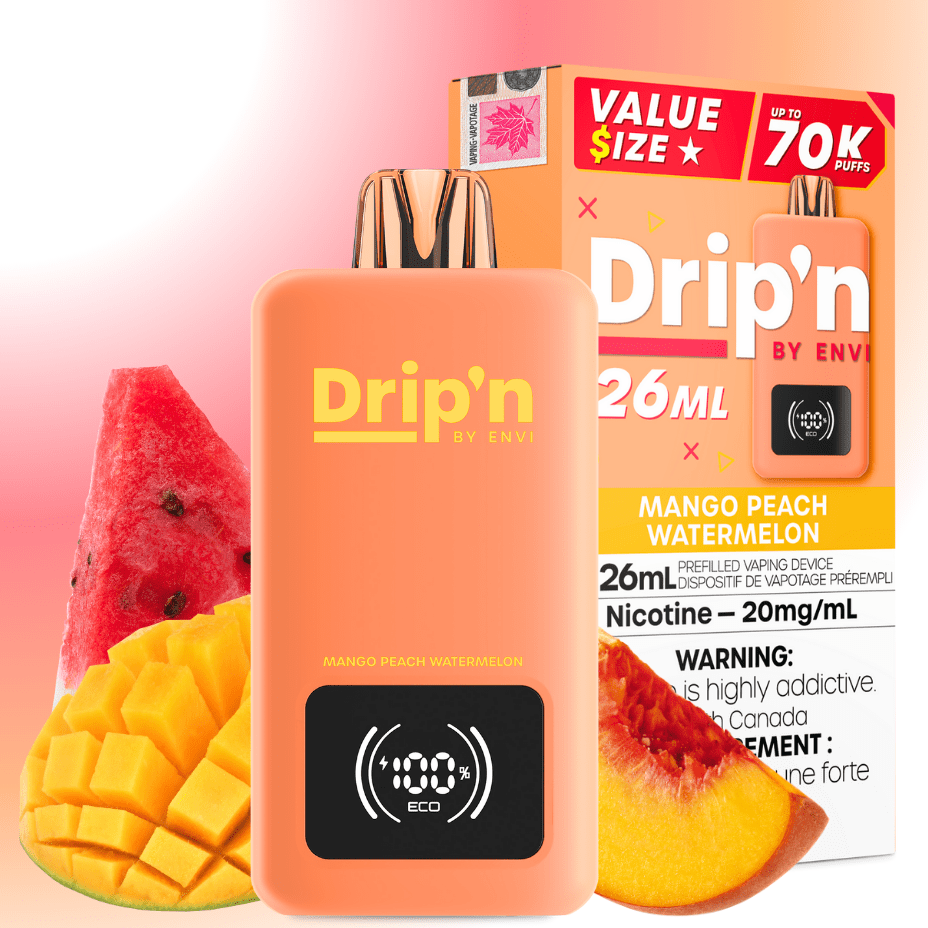 Drip'n by Envi 70K Disposable Vape - Mango Peach Watermelon 26mL / 70000 Puffs / 20mg Vapexcape Vape and Bong Shop Regina Saskatchewan