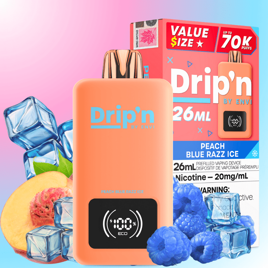 Drip'n by Envi 70K Disposable Vape - Peach Blue Razz Ice 26mL / 70000 Puffs / 20mg Vape Superstore  Saskatchewan Canada