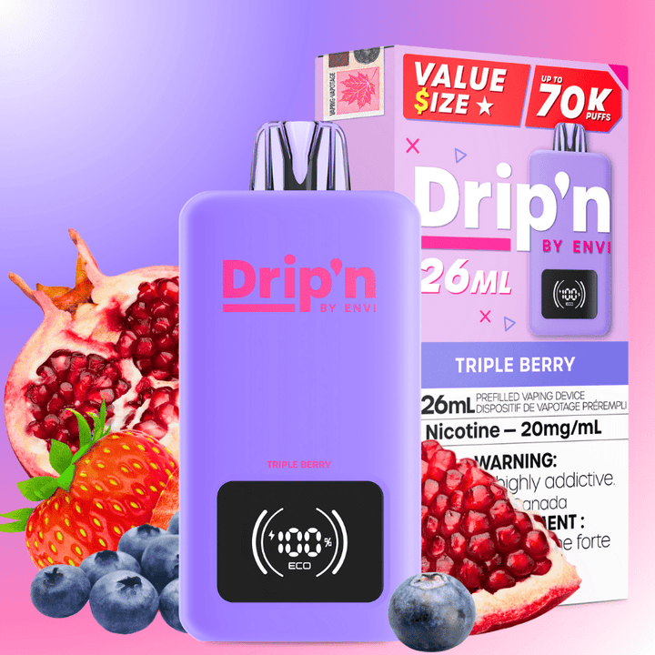 Drip'n by Envi 70K Disposable Vape - Triple Berry 26mL / 70000 Puffs / 20mg Vapexcape Vape and Bong Shop Regina Saskatchewan