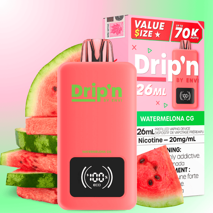 Drip'n by Envi 70K Disposable Vape - Watermelona CG 26mL / 70000 Puffs / 20mg Vape Superstore  Saskatchewan Canada