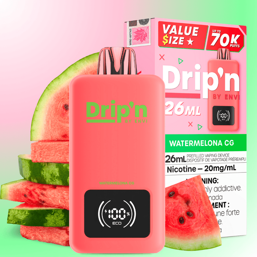 Drip'n by Envi 70K Disposable Vape - Watermelona CG 26mL / 70000 Puffs / 20mg Vape Superstore  Saskatchewan Canada