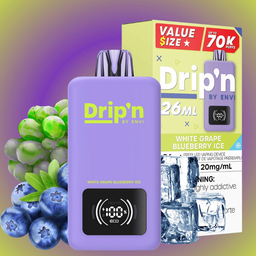 Drip'n by Envi 70K Disposable Vape - White Grape Blueberry Ice Vape Superstore  Saskatchewan Canada