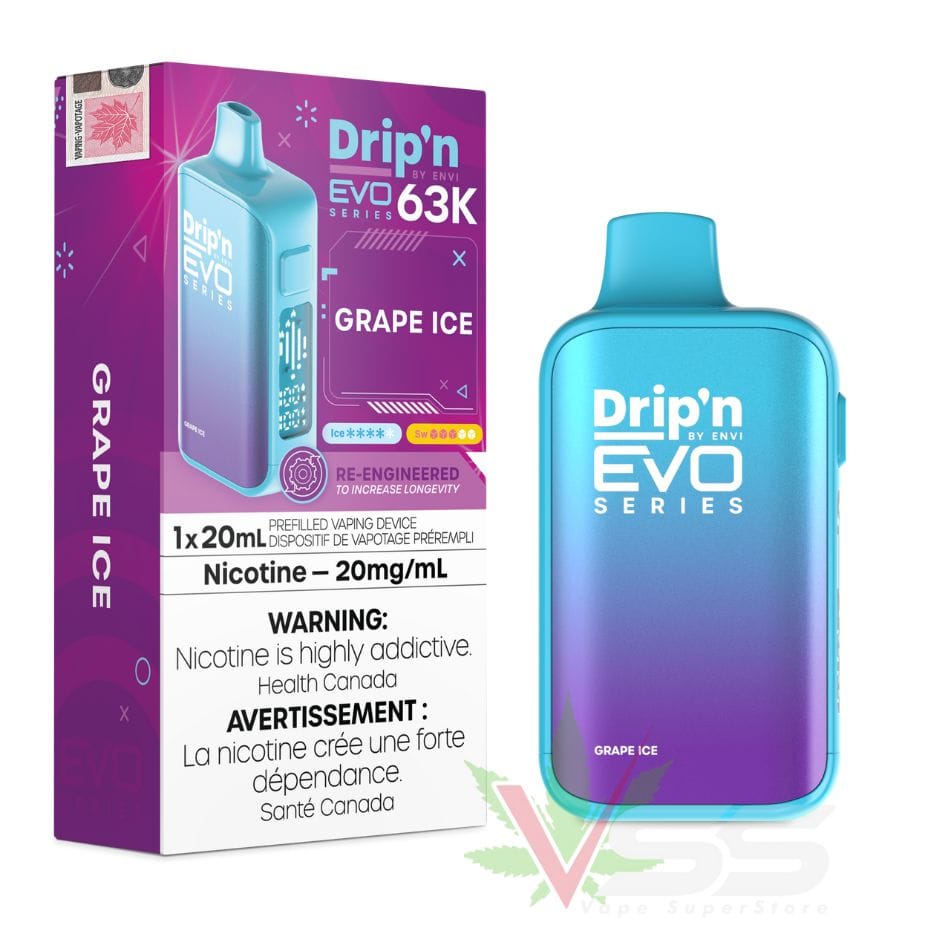 Drip'n by Envi Evo 63K Disposable Vape - Grape Ice in Saskatchewan, Canada Vapexcape Vape SuperStore-Vape & Bong Shop Drip'n by Envi Evo 63K Disposable Vape - Grape Ice in Saskatchewan, Canada Vapexcape Vape SuperStore-Vape & Bong Shop