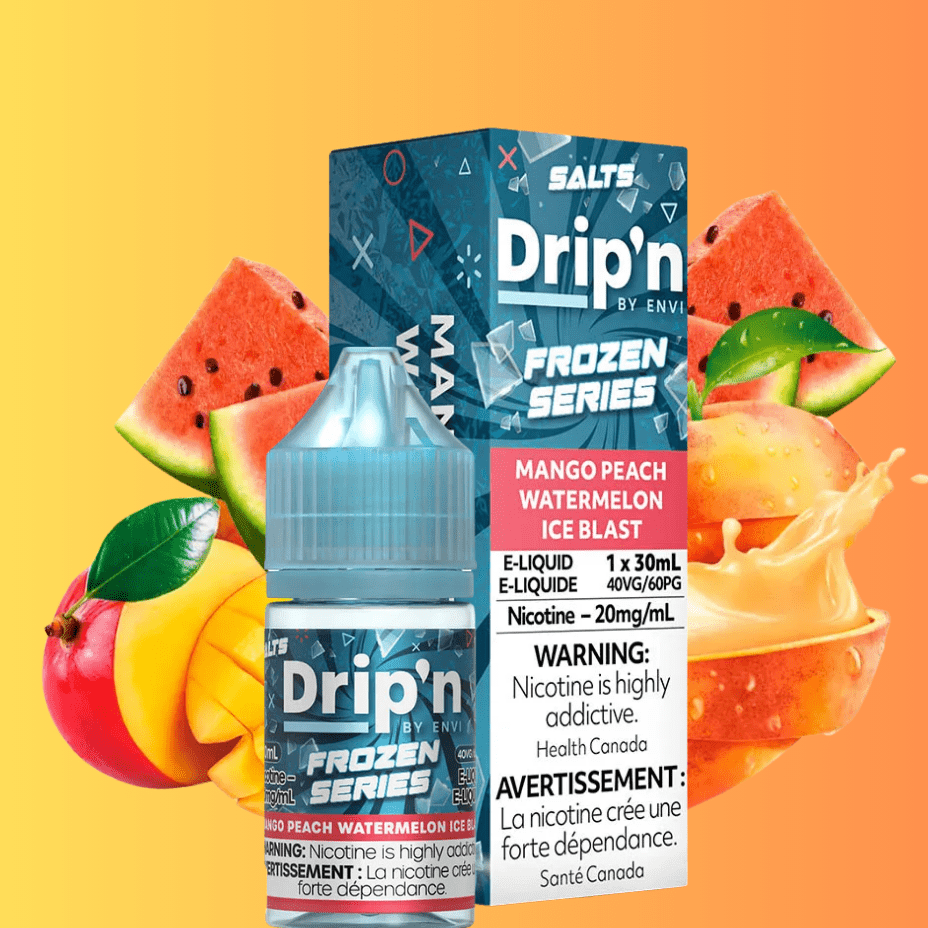 Drip'n by Envi Frozen Salt-Mango Peach Watermelon Ice Blast Vapexcape Vape and Bong Shop Regina Saskatchewan
