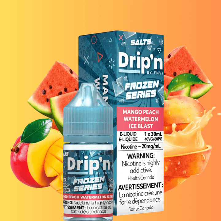 Drip'n by Envi Frozen Salt-Mango Peach Watermelon Ice Blast Vapexcape Vape and Bong Shop Regina Saskatchewan