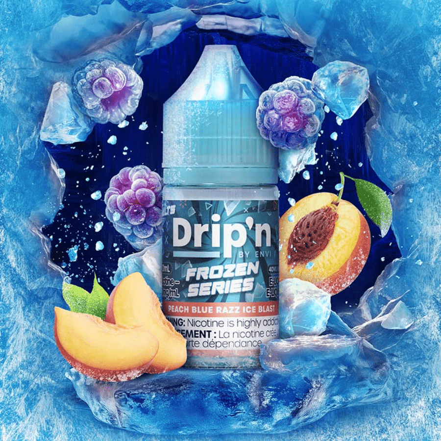 Drip'n by Envi Frozen Salt-Peach Blue Razz Ice Blast Vapexcape Vape and Bong Shop Regina Saskatchewan