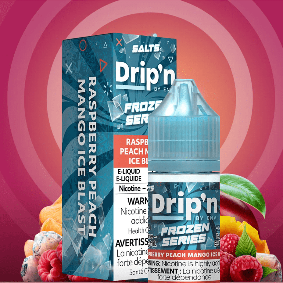 Drip'n by Envi Frozen Salt-Raspberry Peach Mango ICED Vapexcape Vape and Bong Shop Regina Saskatchewan