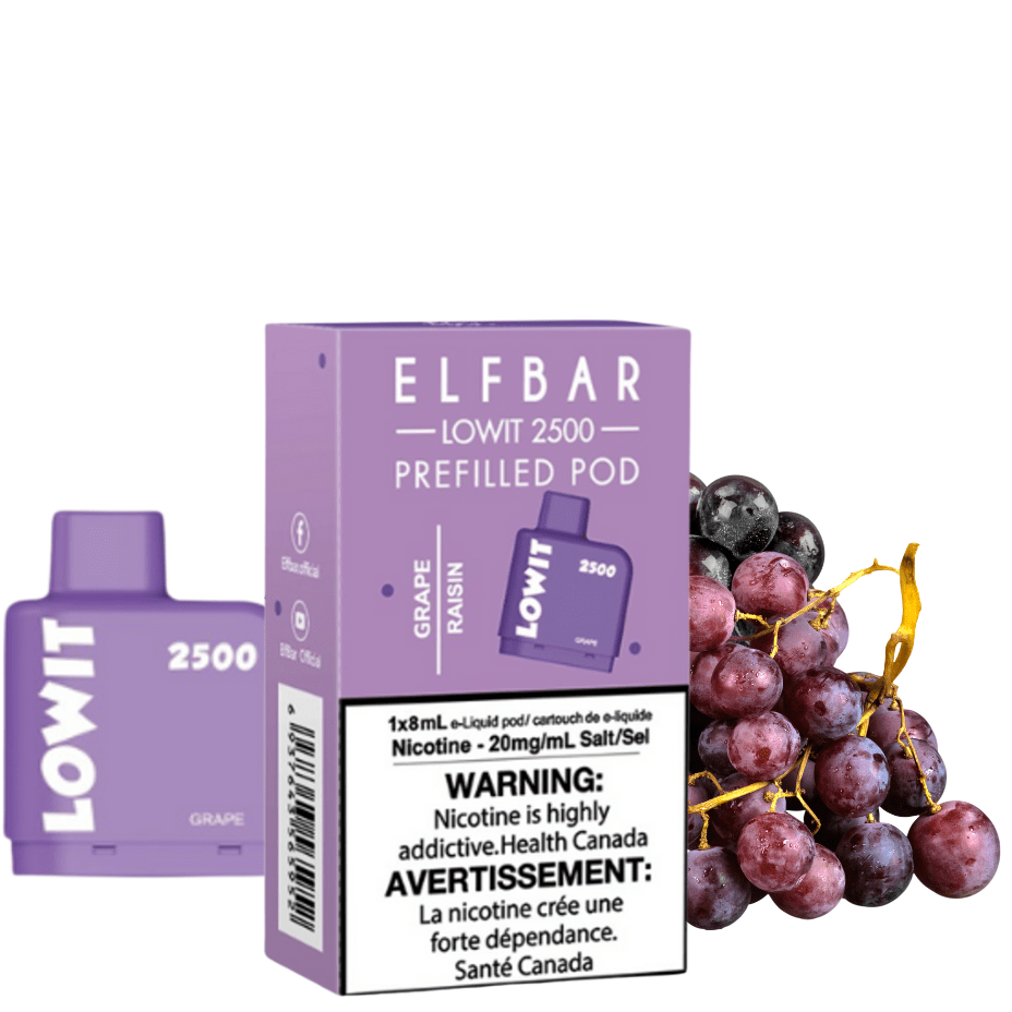 Elf Bar Lowit 2500 Puff Prefilled Pod-Grape 2500 Puffs / 20mg Vape Superstore  Saskatchewan Canada