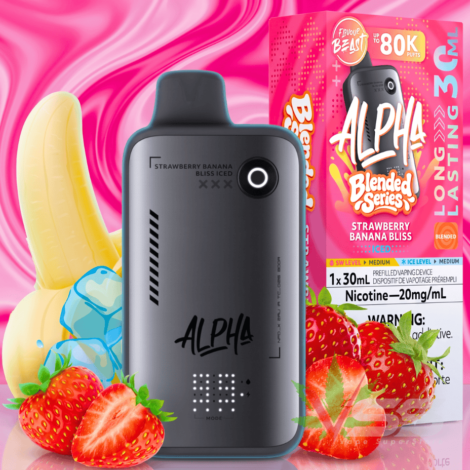 Flavour Beast Alpha 80K Disposable Vape-Strawberry Banana Bliss Iced 80000 Puffs / 20mg Vape Superstore  Saskatchewan Canada