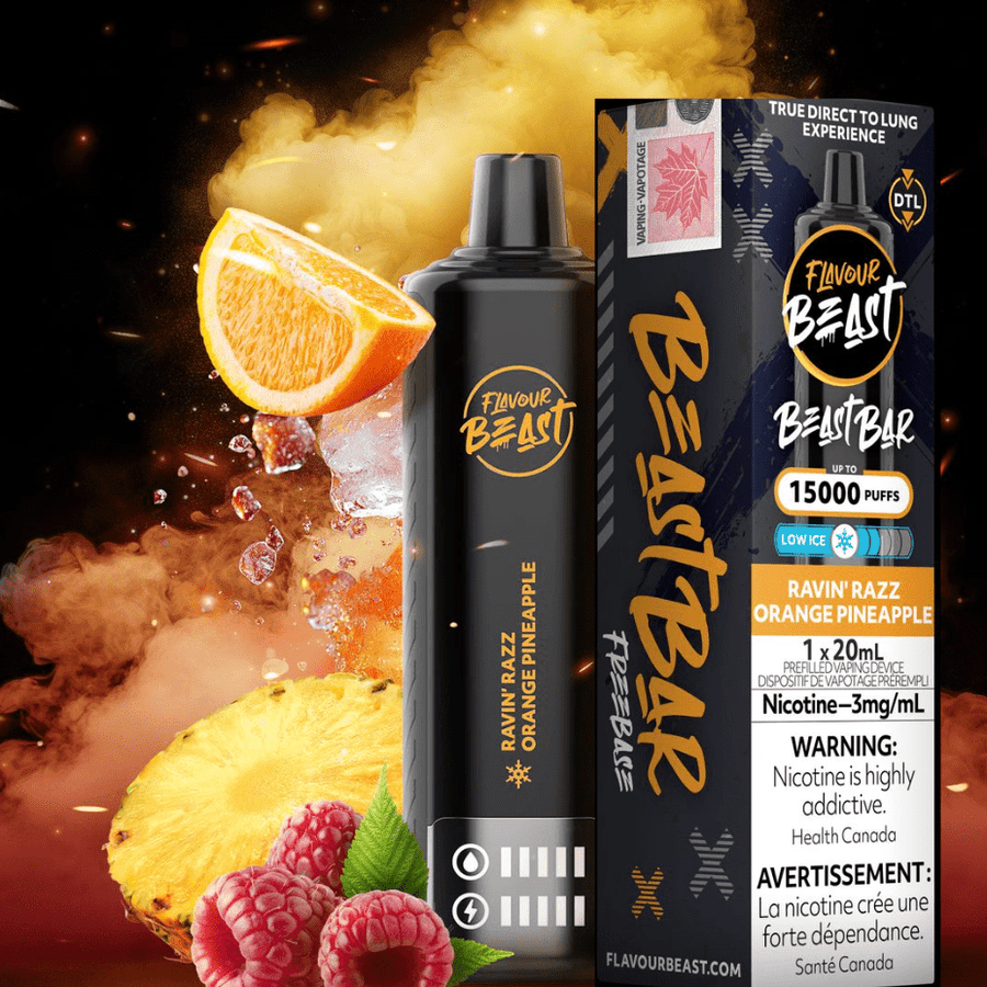 Flavour Beast Beast Bar 15k Disposable Vape-Ravin Razz Orange Pineapple 3mg / 15000 Puffs Vape Superstore  Saskatchewan Canada