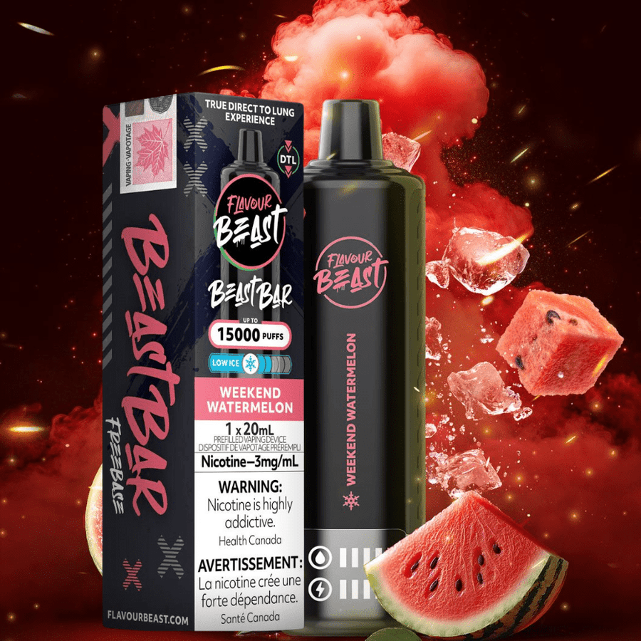 Flavour Beast Beast Bar 15k Disposable Vape-Weekend Watermelon 3mg / 15000 Puffs Vape Superstore  Saskatchewan Canada