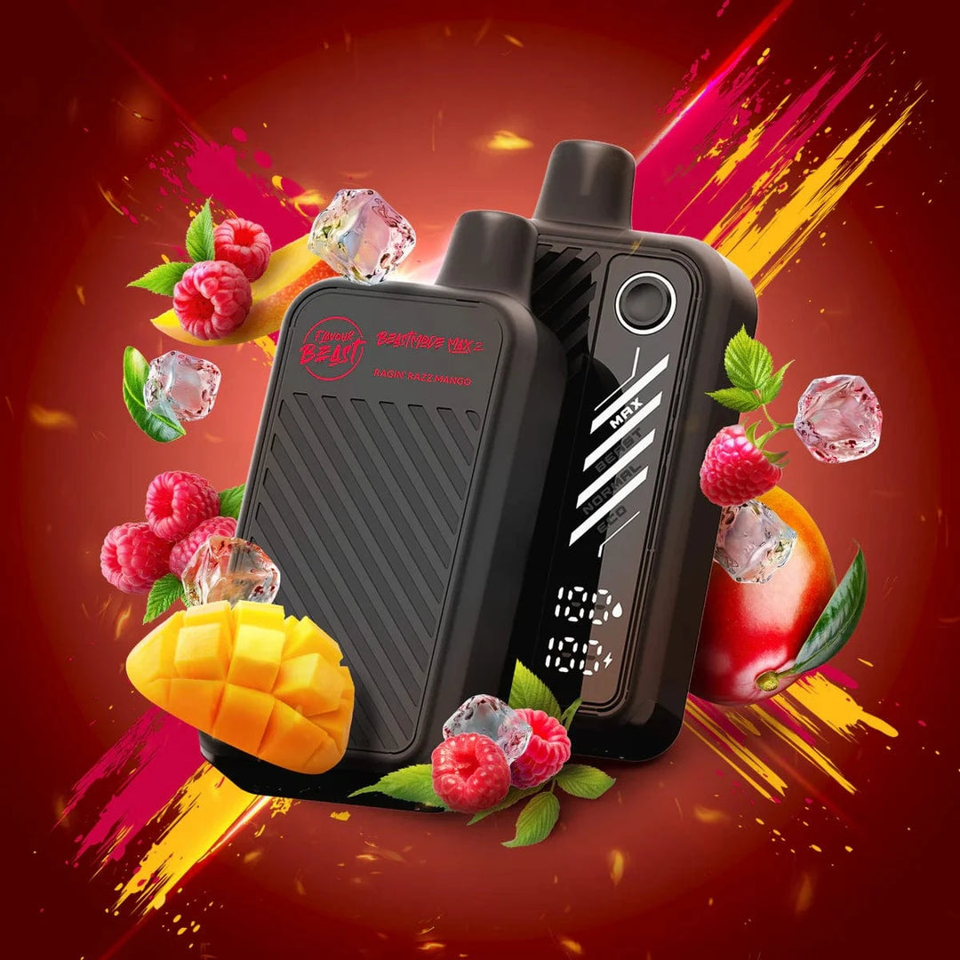 Flavour Beast Beast Mode Max 2 50K Disposable Vape-Ragin' Razz Mango ICED Vapexcape Vape and Bong Shop Regina Saskatchewan