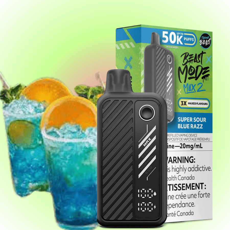Flavour Beast Beast Mode Max 2 50K Disposable Vape - Sour Blue Razz ICED Vapexcape Vape and Bong Shop Regina Saskatchewan