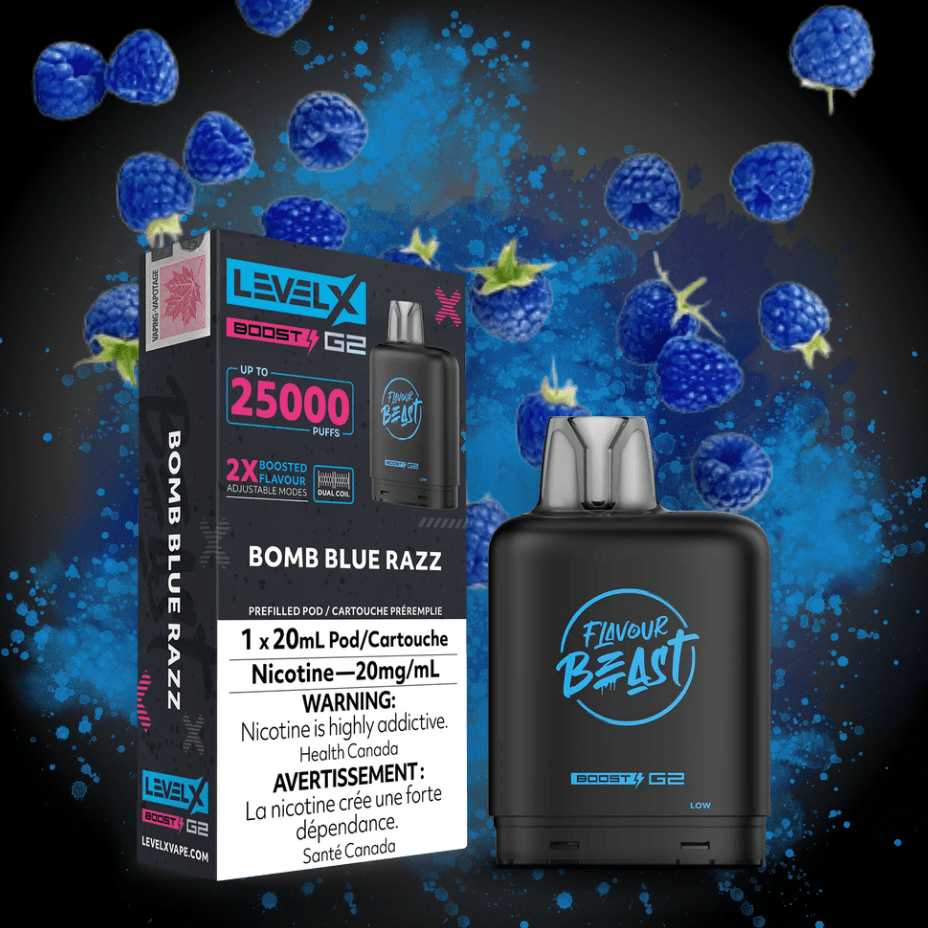 Flavour Beast Level X Boost G2 Pod - Bomb Blue Razz 25000 Puffs / 20mg Vape Superstore  Saskatchewan Canada