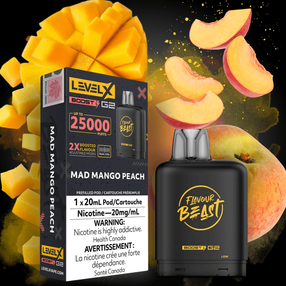 Flavour Beast Level X Boost G2 Pod - Mad Mango Peach 25000 Puffs / 20mg Vape Superstore  Saskatchewan Canada