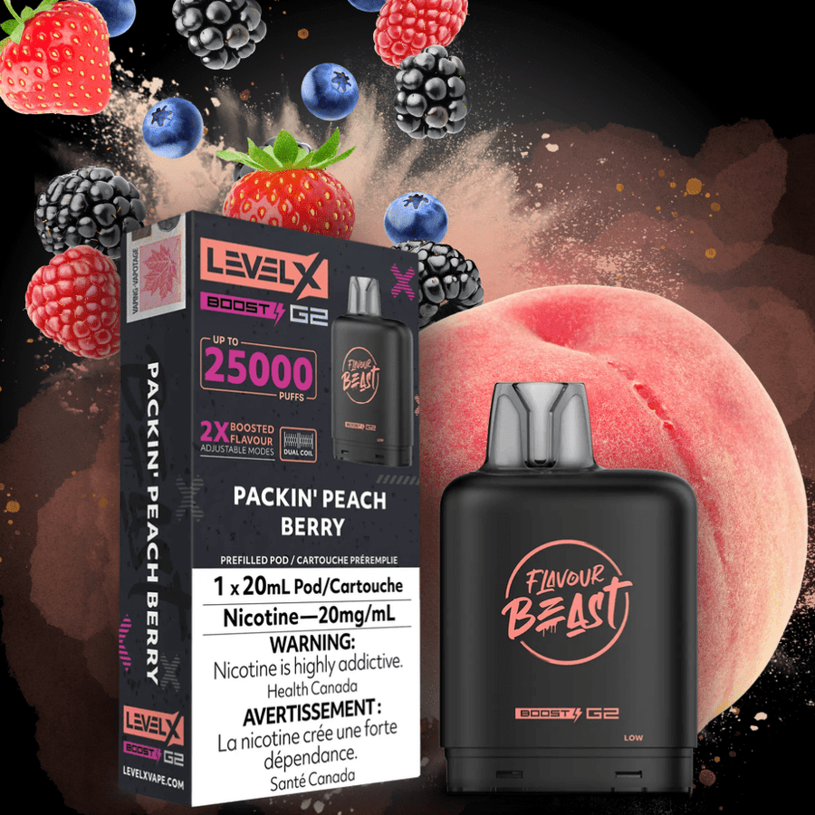 Flavour Beast Level X Boost G2 Pod - Packin' Peach Berry 25000 Puffs / 20mg Vape Superstore  Saskatchewan Canada