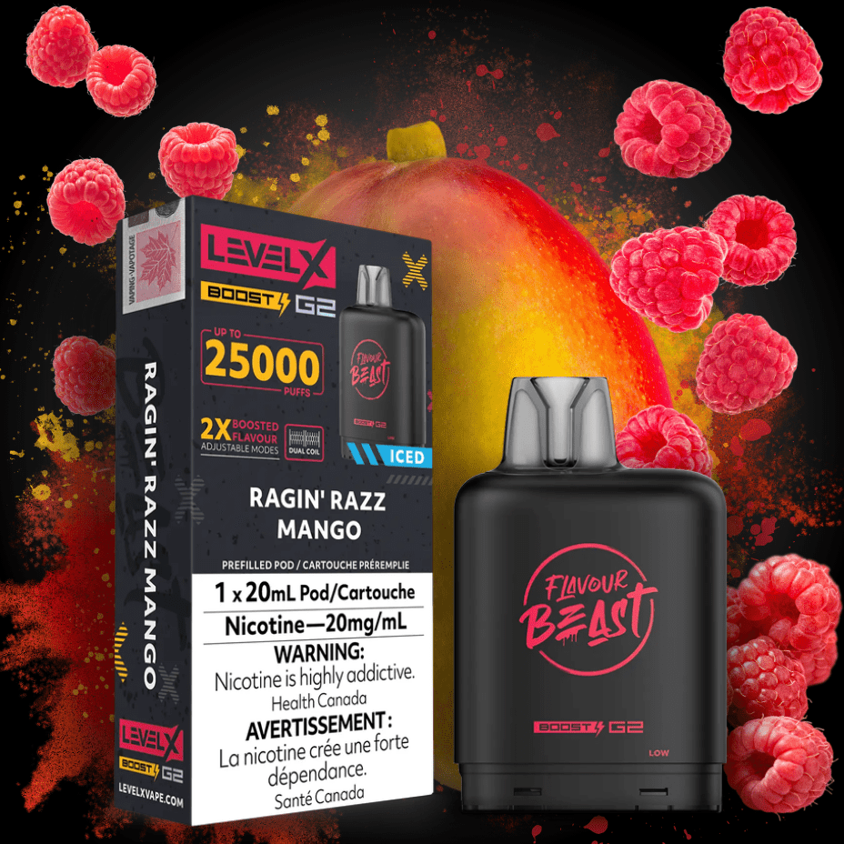 Flavour Beast Level X Boost G2 Pod - Ragin' Razz Mango Iced 25000 Puffs / 20mg Vape Superstore  Saskatchewan Canada
