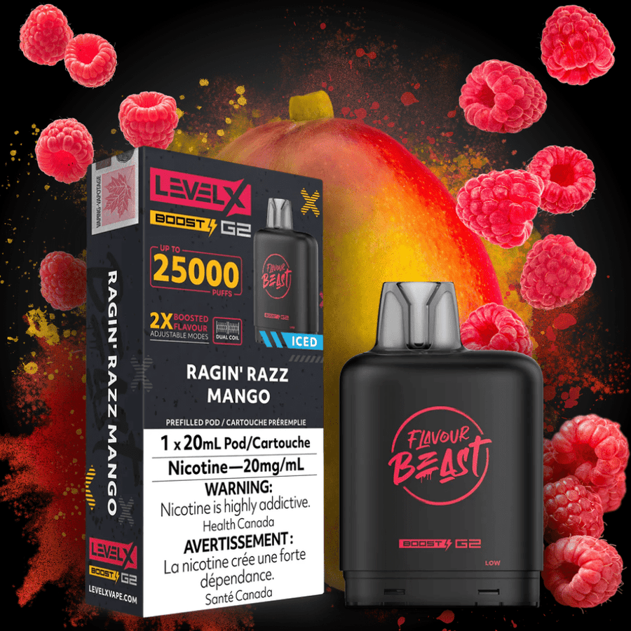 Flavour Beast Level X Boost G2 Pod - Ragin' Razz Mango Iced 25000 Puffs / 20mg Vape Superstore  Saskatchewan Canada