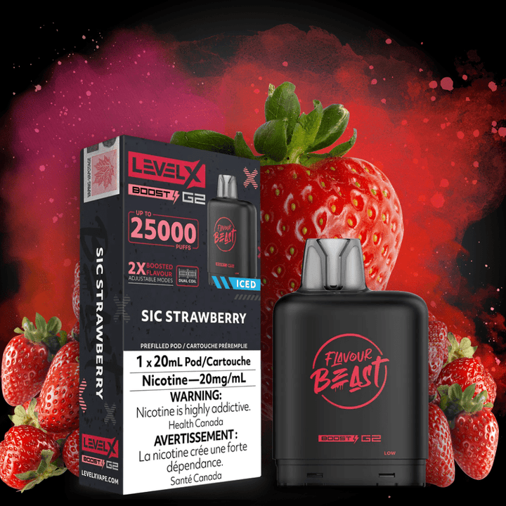 Flavour Beast Level X Boost G2 Pod - Sic Strawberry Iced 25000 Puffs / 20mg Vape Superstore  Saskatchewan Canada