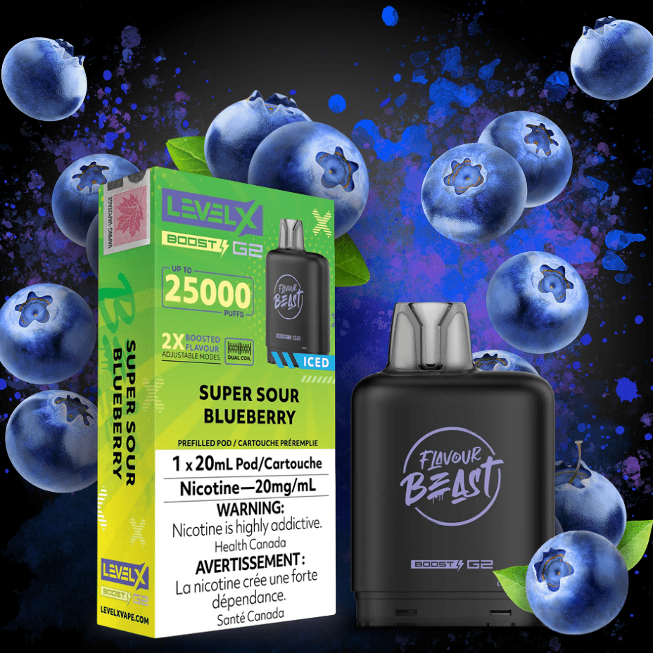 Flavour Beast Level X Boost G2 Pod - Super Sour Blueberry 25000 Puffs / 20mg Vape Superstore  Saskatchewan Canada
