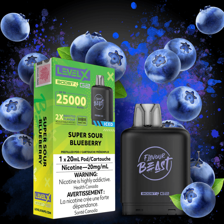 Flavour Beast Level X Boost G2 Pod - Super Sour Blueberry 25000 Puffs / 20mg Vape Superstore  Saskatchewan Canada