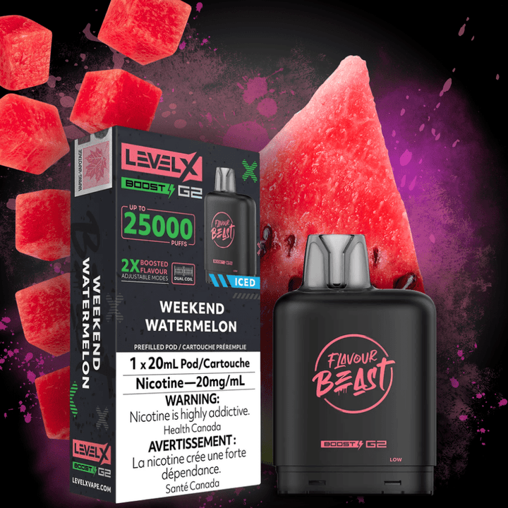 Flavour Beast Level X Boost G2 Pod - Weekend Watermelon 25000 Puffs / 20mg Vape Superstore  Saskatchewan Canada