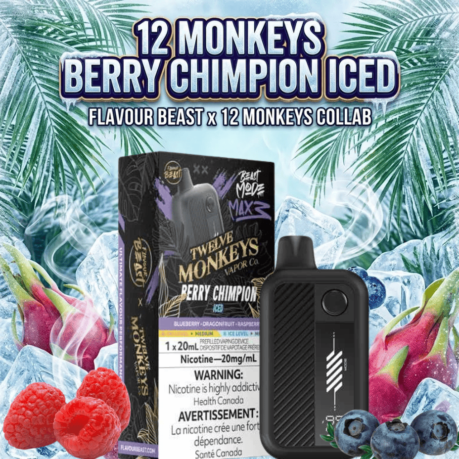 Flavour Beast Mode Max 3 60K Disposable Vape - 12 Monkey-Berry Chimpion Iced 60000 Puffs / 20mg Vape Superstore  Saskatchewan Canada