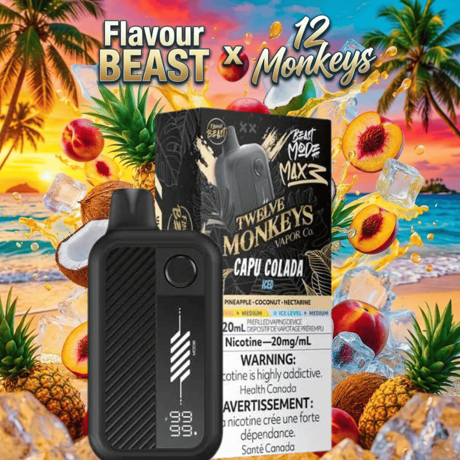Flavour Beast Mode Max 3 60K Disposable Vape - 12 Monkeys Capu Colada Iced 60000 Puffs / 20mg Vape Superstore  Saskatchewan Canada