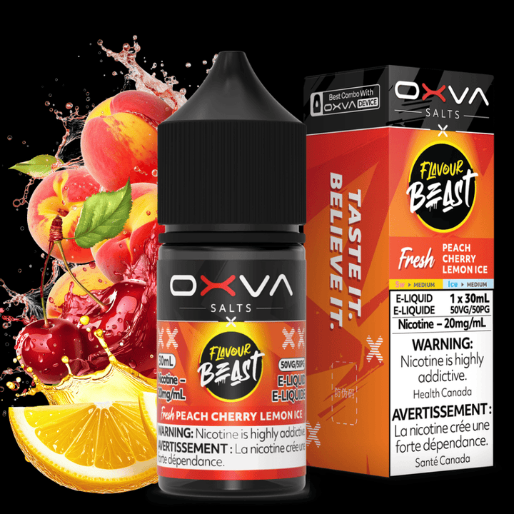 Flavour Beast x OXVA E-Liquid - Fresh Peach Cherry Lemon Ice Salt 30mL / 20mg Vape Superstore  Saskatchewan Canada