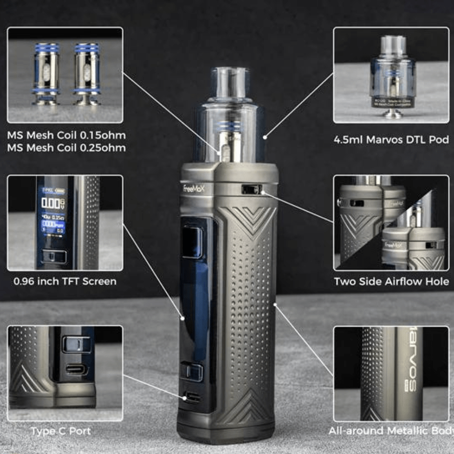 Freemax Marvos 80W DLT Pod/Mod Kit-4.5ml Black Vape Superstore  Saskatchewan Canada