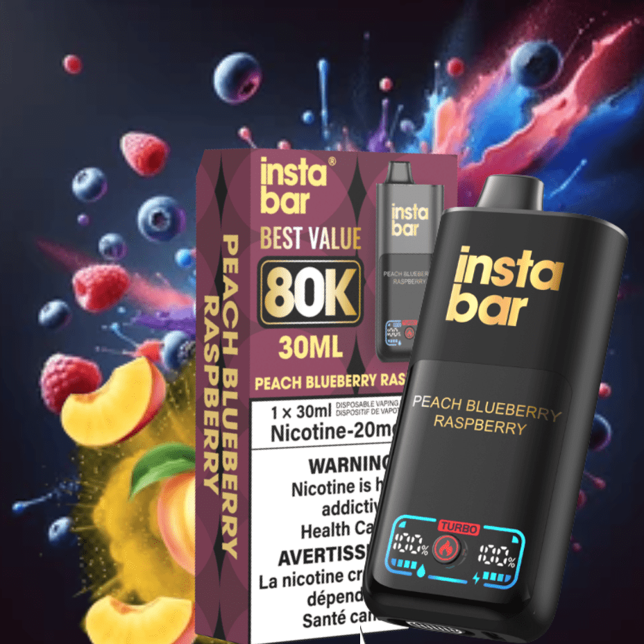 Insta Bar 80K Disposable Vape-Peach Blueberry Raspberry 20mg / 80000 Puffs Vapexcape Vape and Bong Shop Regina Saskatchewan