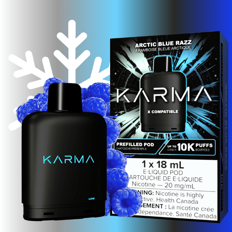 Karma 10k Puff Pod-Arctic Blue Razz 18ml / 20mg Vapexcape Vape and Bong Shop Regina Saskatchewan