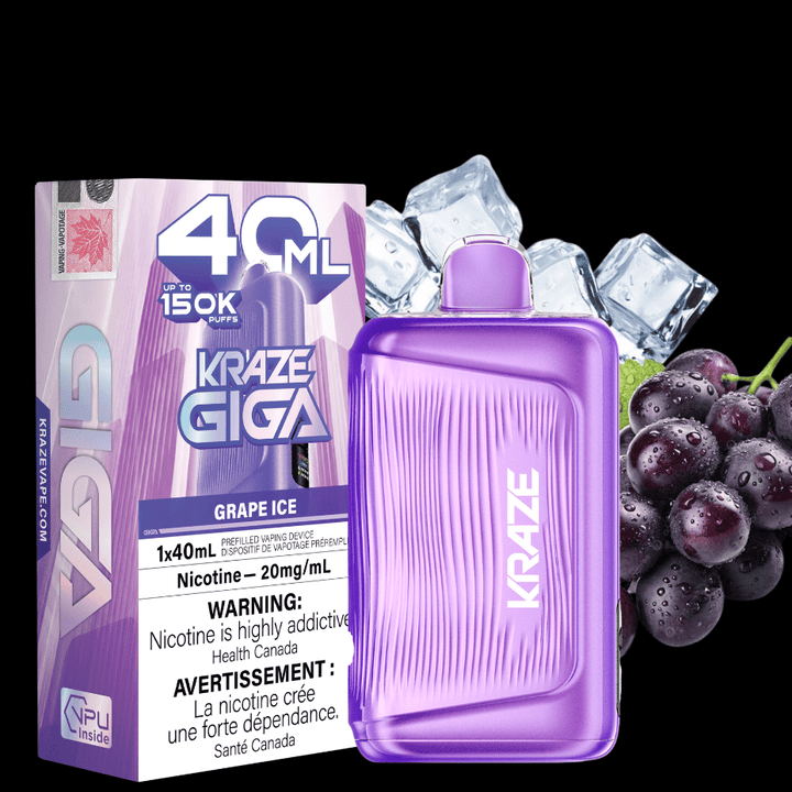 Kraze Giga 150K Disposable Vape - Grape Ice Vape Superstore  Saskatchewan Canada