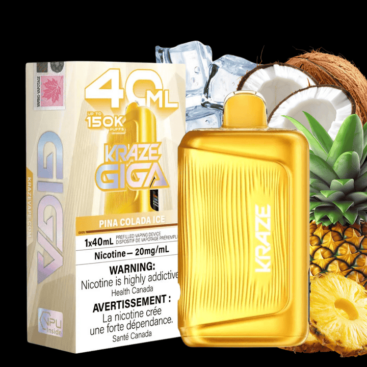 Kraze Giga 150K Disposable Vape - Pina Colada Ice 40mL / 150000 Puffs / 20mg/mL Vape Superstore  Saskatchewan Canada