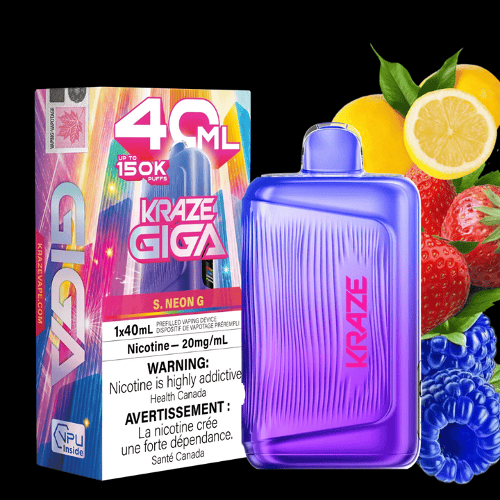 Kraze Giga 150K Disposable Vape - S. Neon G 40mL / 150000 Puffs / 20mg/mL Vape Superstore  Saskatchewan Canada