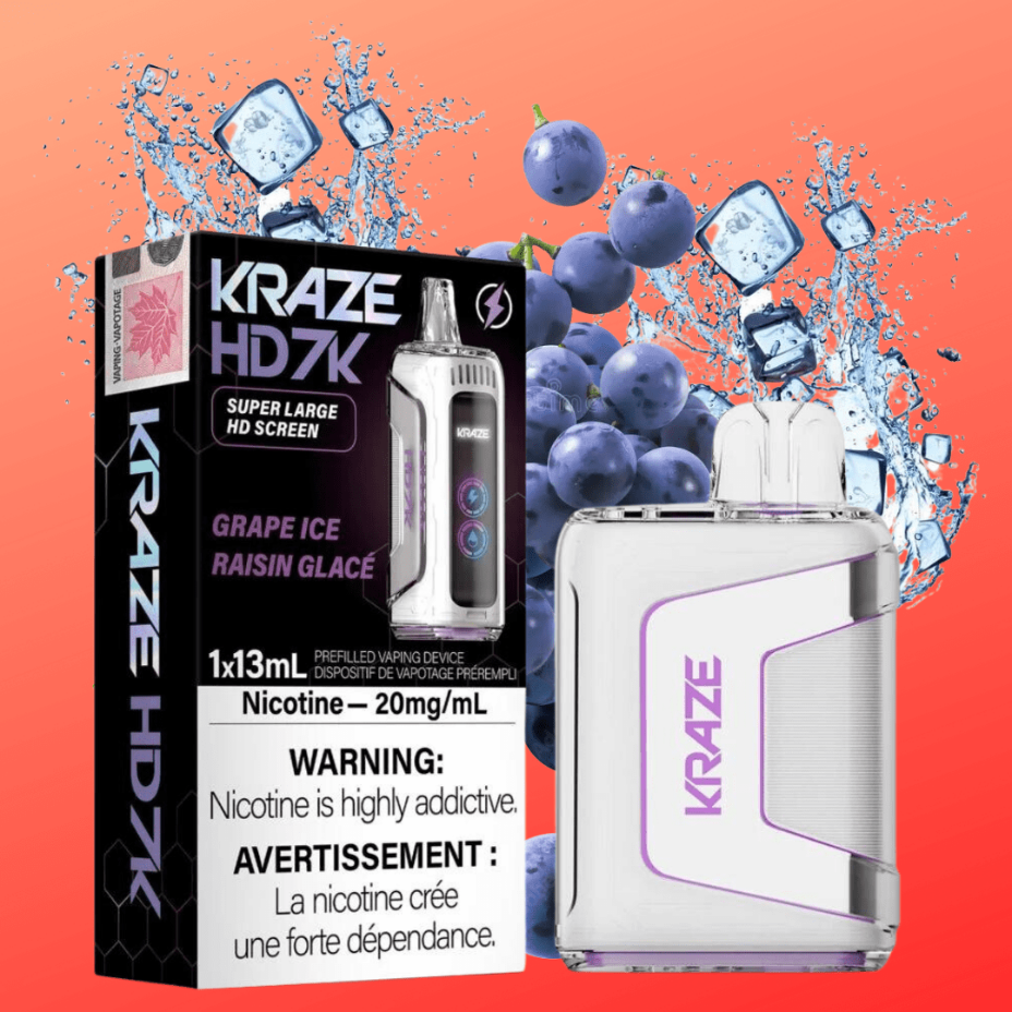 Kraze HD 7k Disposable Vape-Grape Ice 20mg / 7000 Puffs Vapexcape Vape and Bong Shop Regina Saskatchewan