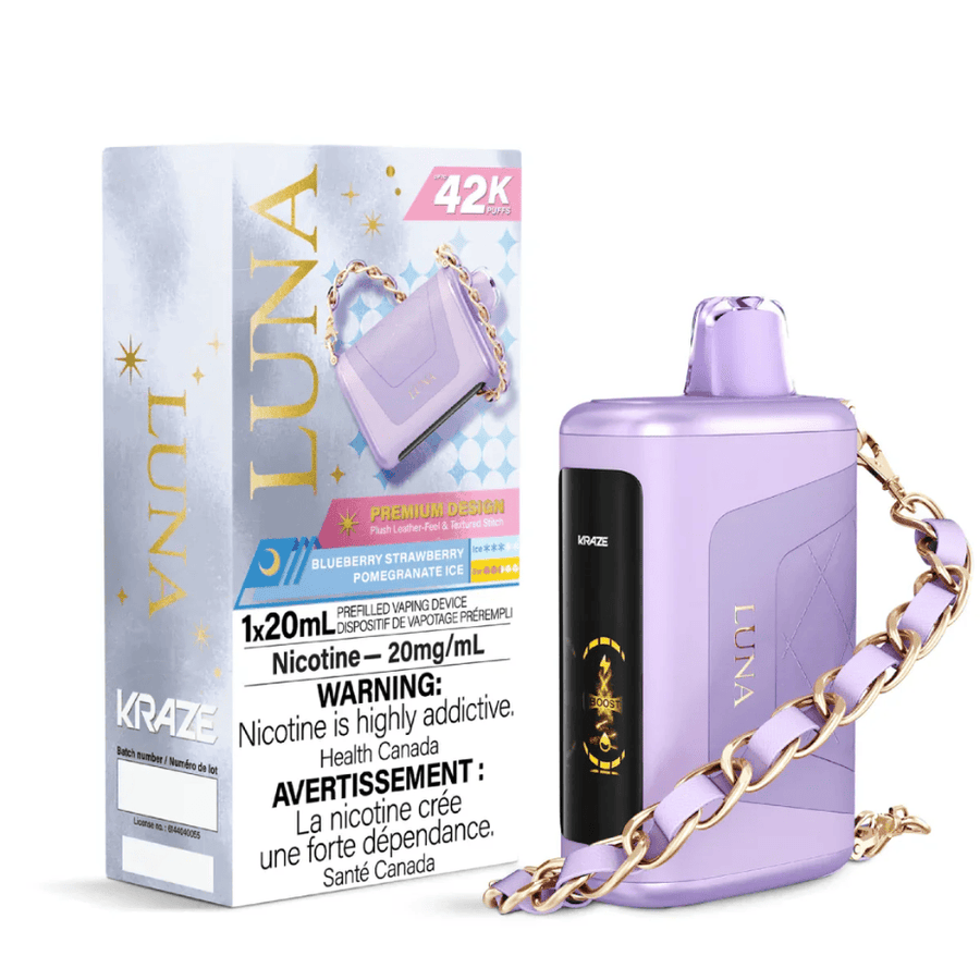 Vape jetable Kraze Luna 42K - Myrtille, Fraise, Grenade Glace Vapexcape Vape SuperStore-Vape & Bong Shop Vape jetable Kraze Luna 42K - Myrtille, Fraise, Grenade Glace Vapexcape Vape SuperStore-Vape & Bong Shop