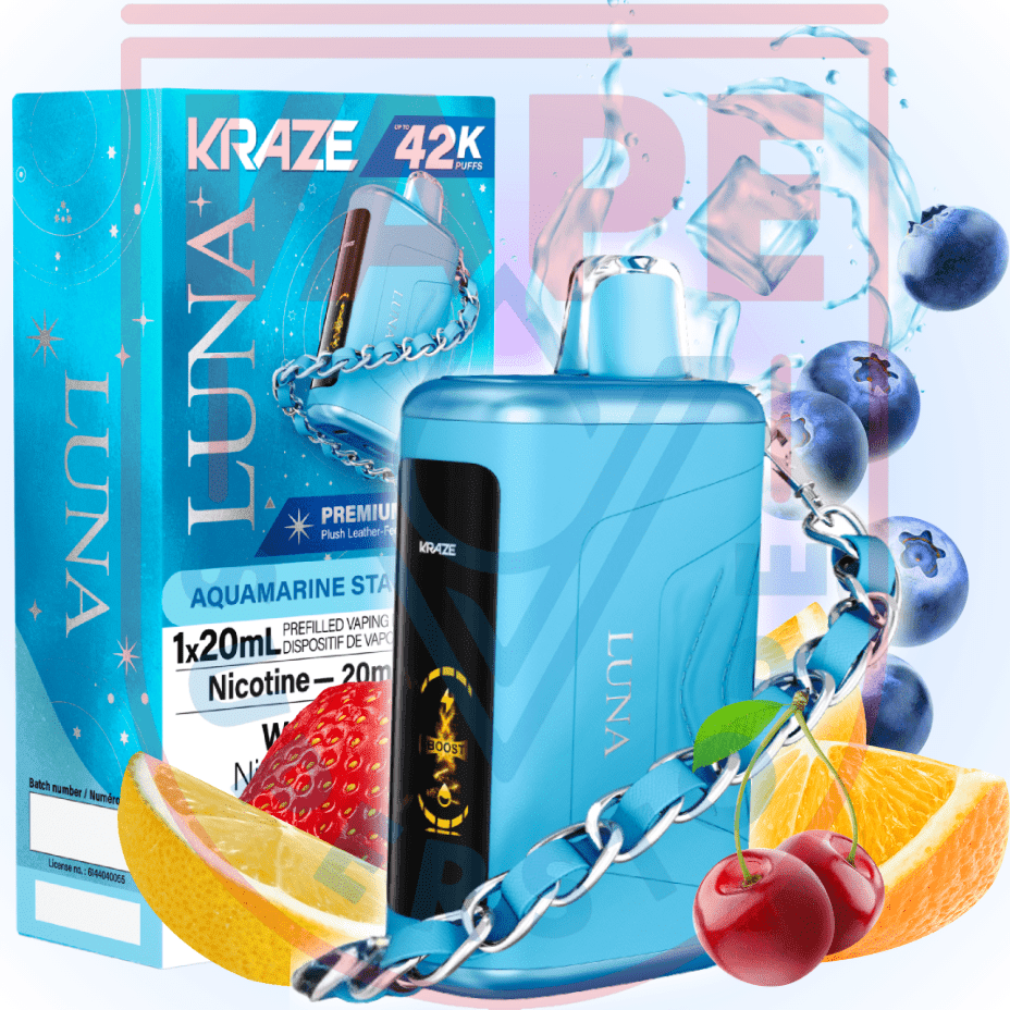 Kraze Luna Disposable Vape-Aquamarine Star B Ice Vapexcape Vape and Bong Shop Regina Saskatchewan